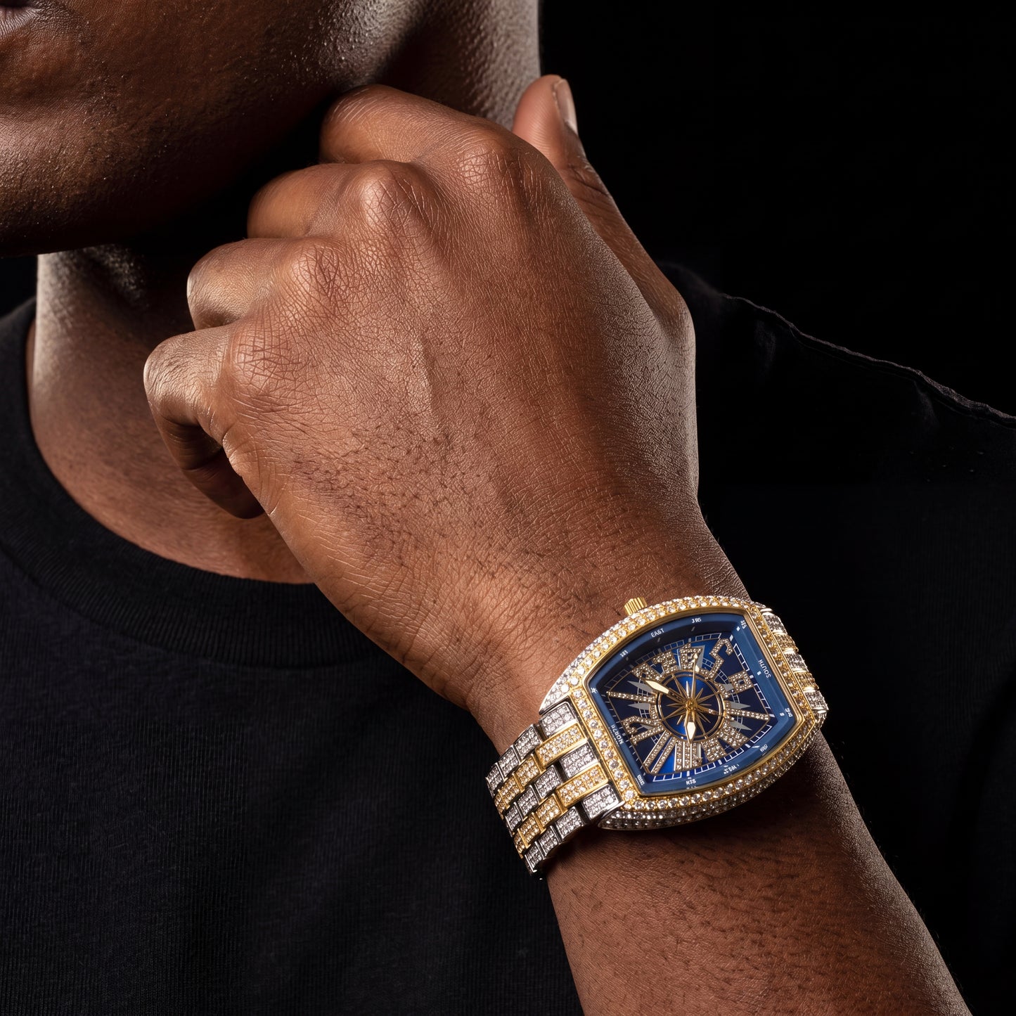 Iced Tonneau Shaped Compass Watch - Different Drips