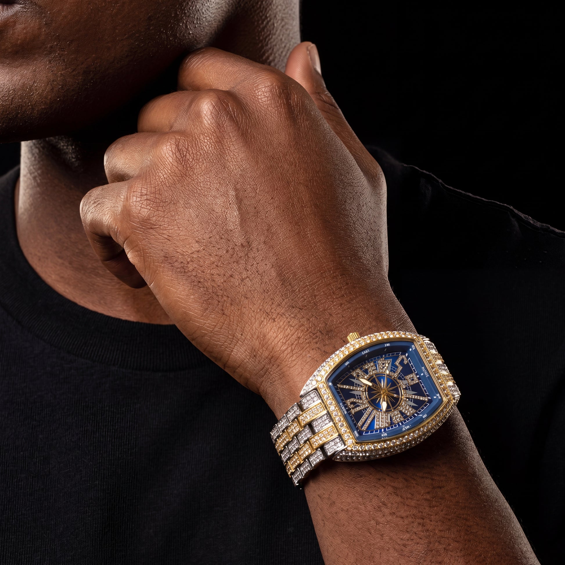 Iced Tonneau Shaped Compass Watch - Different Drips