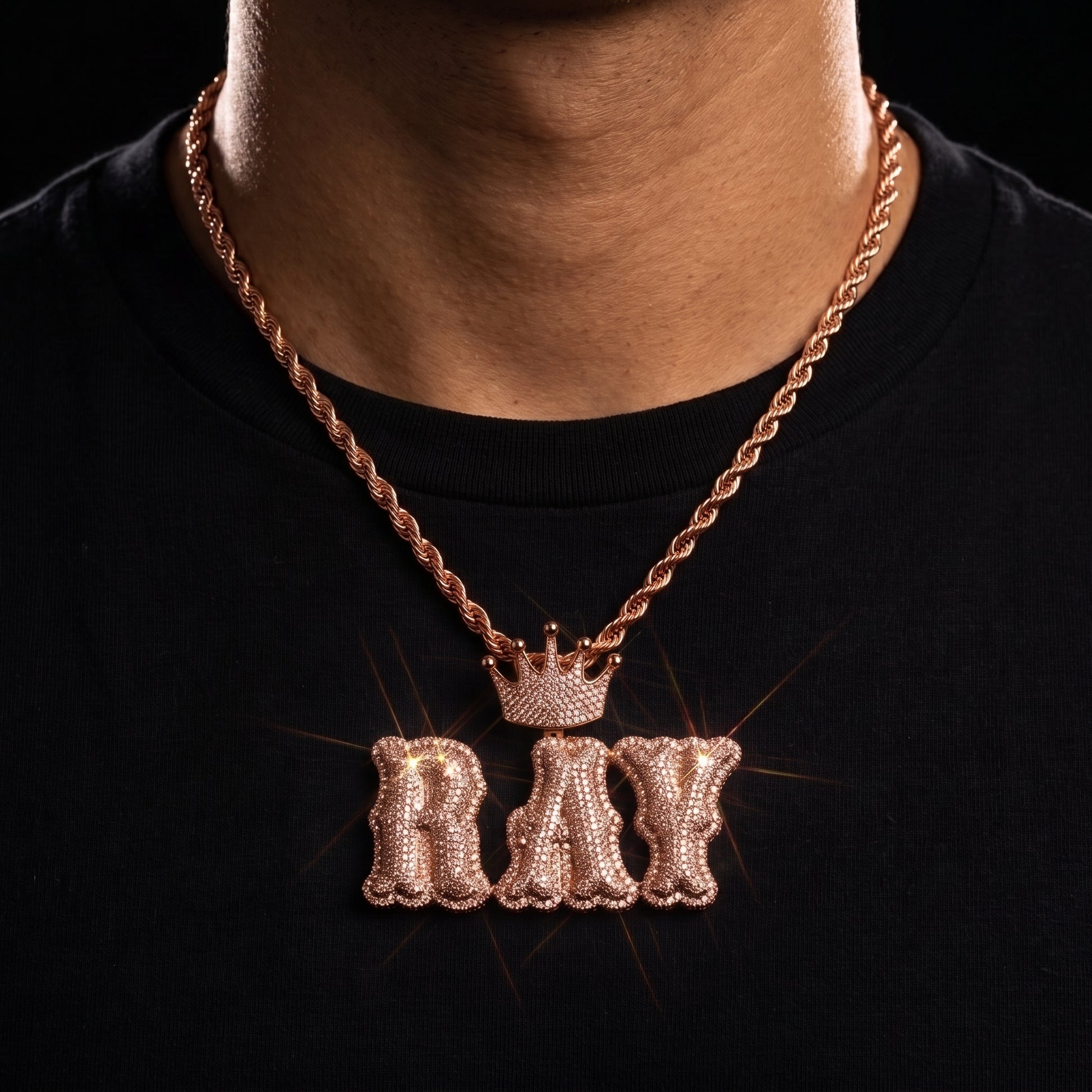 Crowned Layered Bubble Custom Letter Pendant - Different Drips
