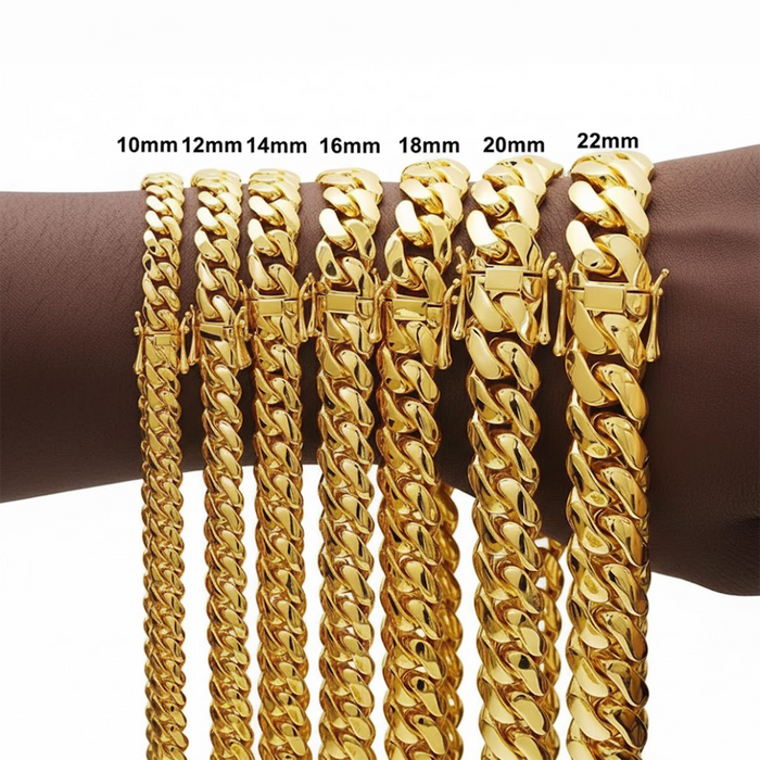 10-22mm Solid 18k Gold Plated Miami Cuban Link Chain - Different Drips