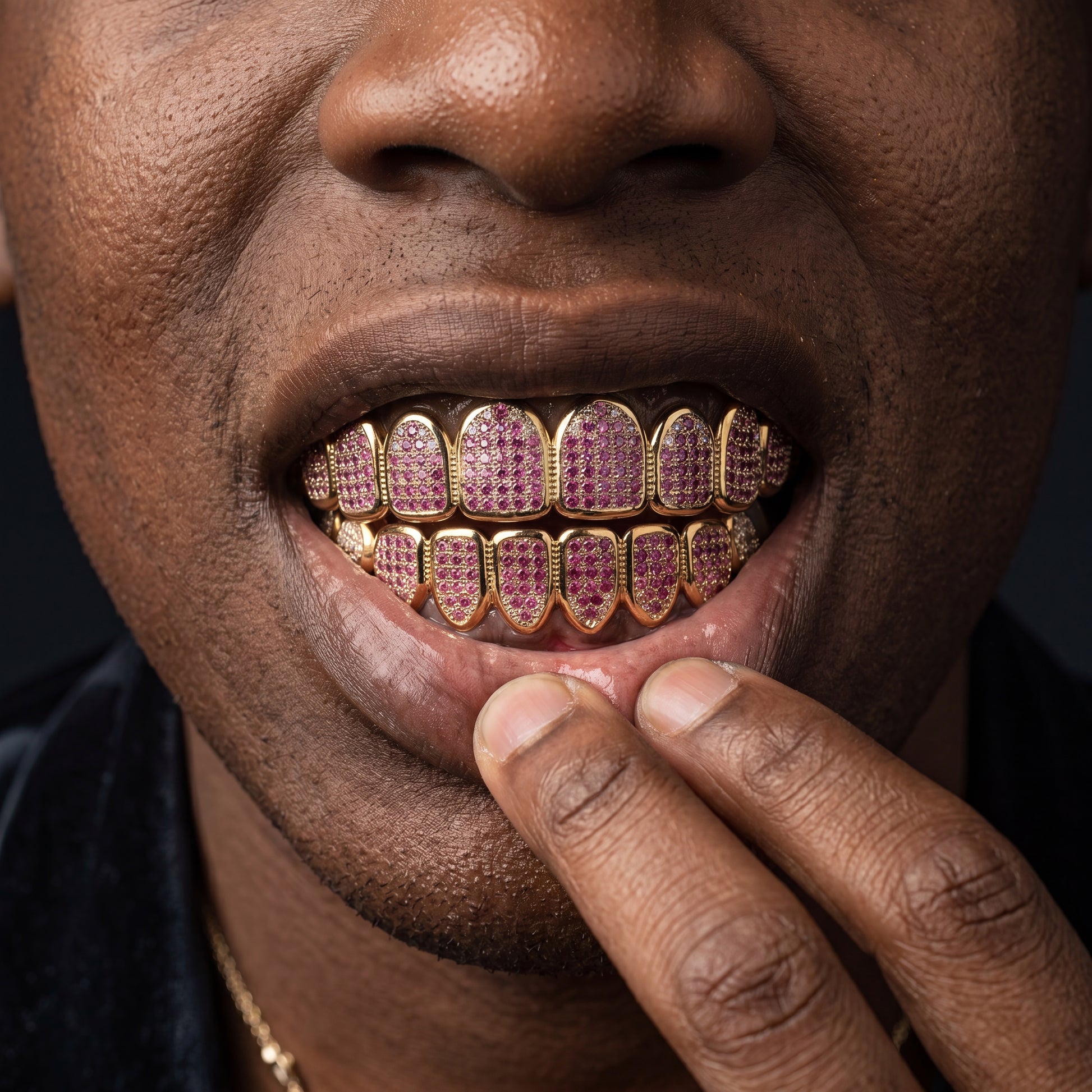 Purple Iced Out Gold Grillz - Different Drips