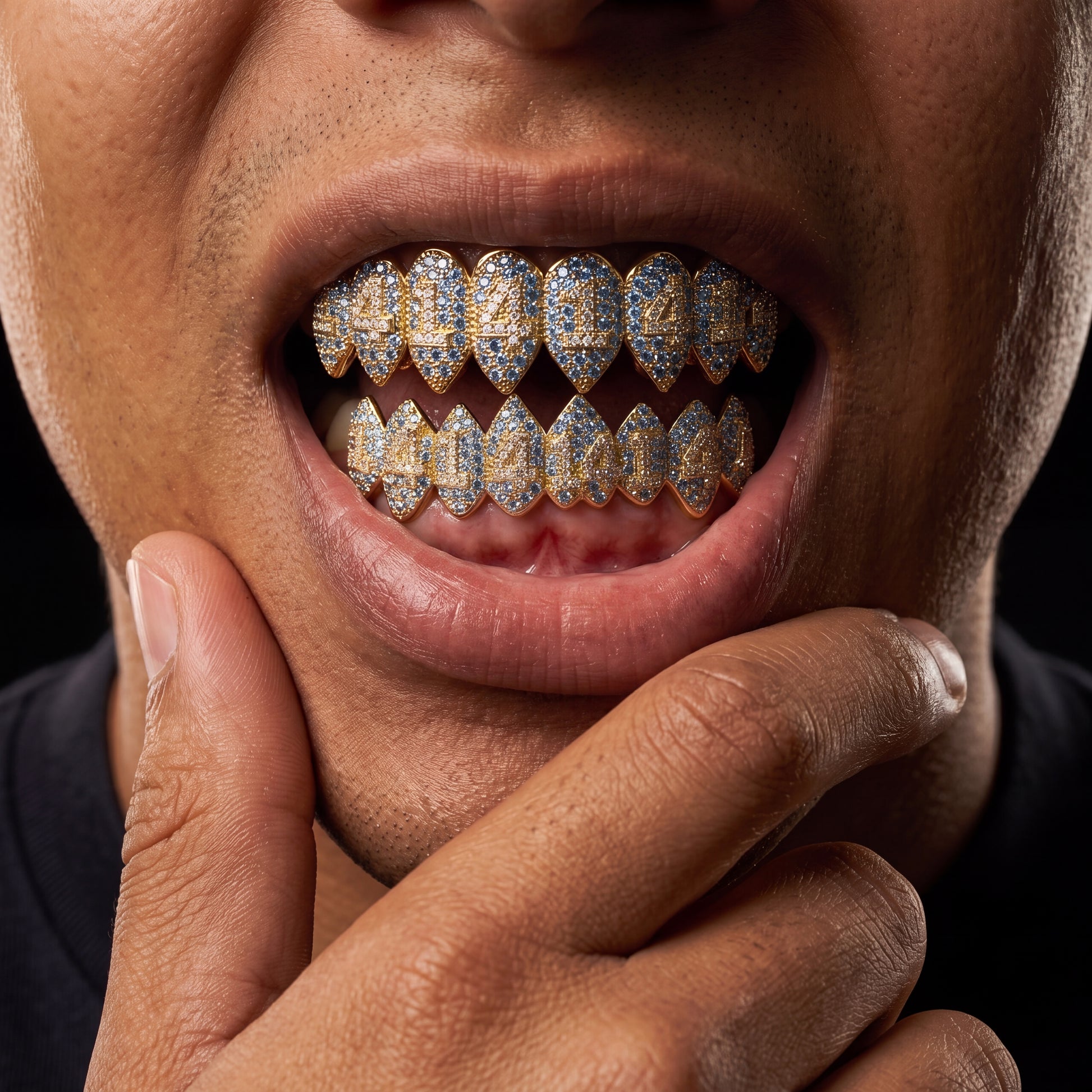 Yellow Gold 1414 Iced Out Fang Grillz - Different Drips