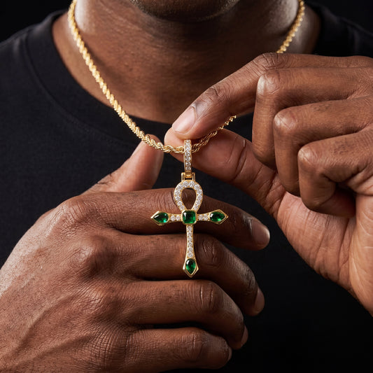S925 Emerald Moissanite Ankh Cross Pendant