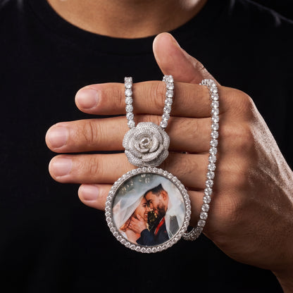 Rose Bail Large Round Custom Photo Pendant - Different Drips