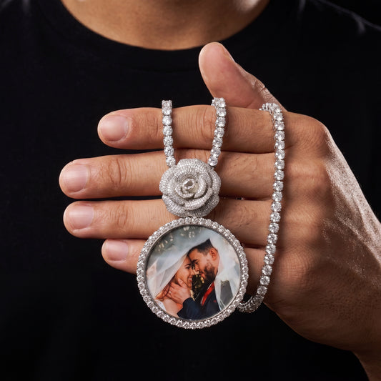 Rose Bail Large Round Custom Photo Pendant - Different Drips