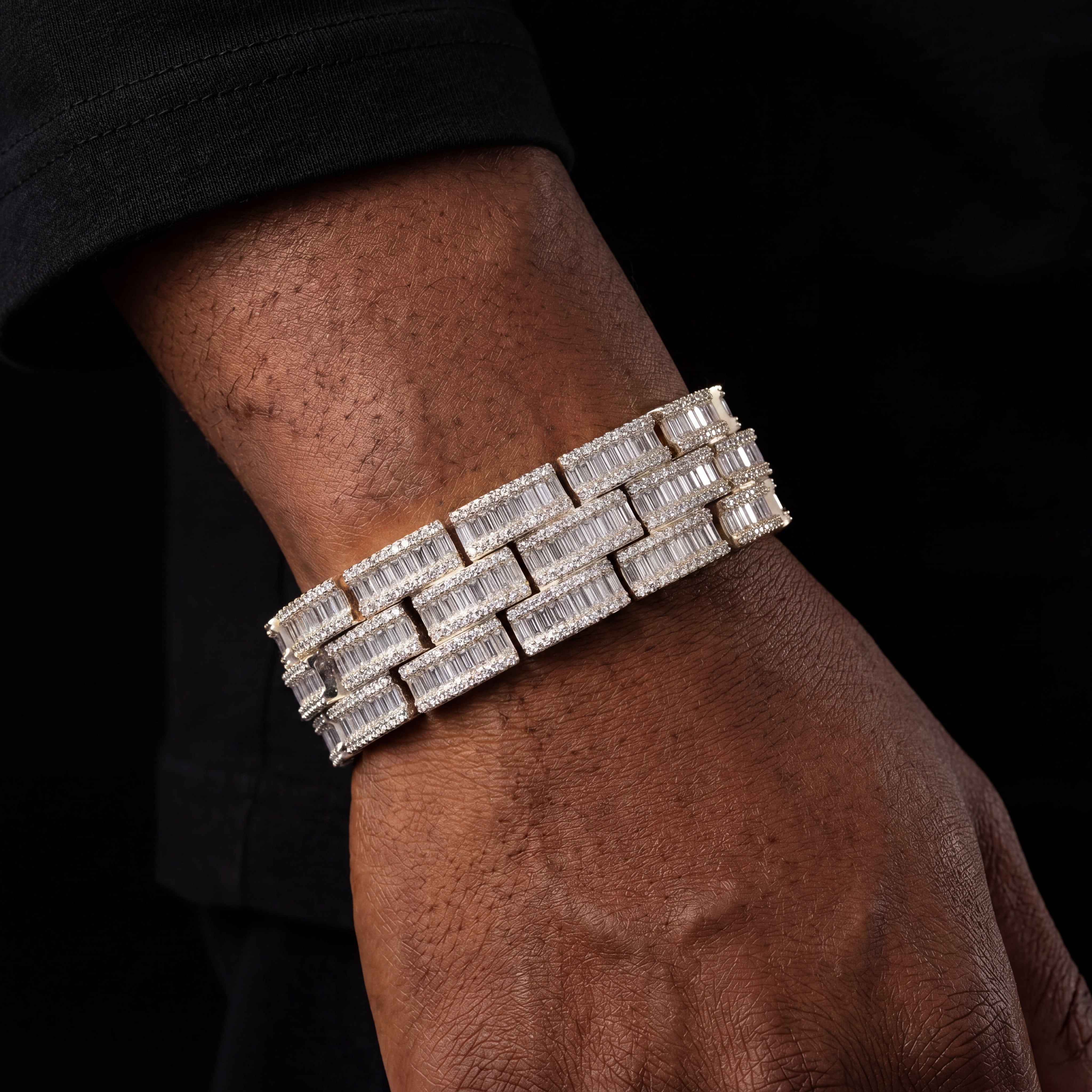 Iced Out Wide Baguette Multi Row Bracelet