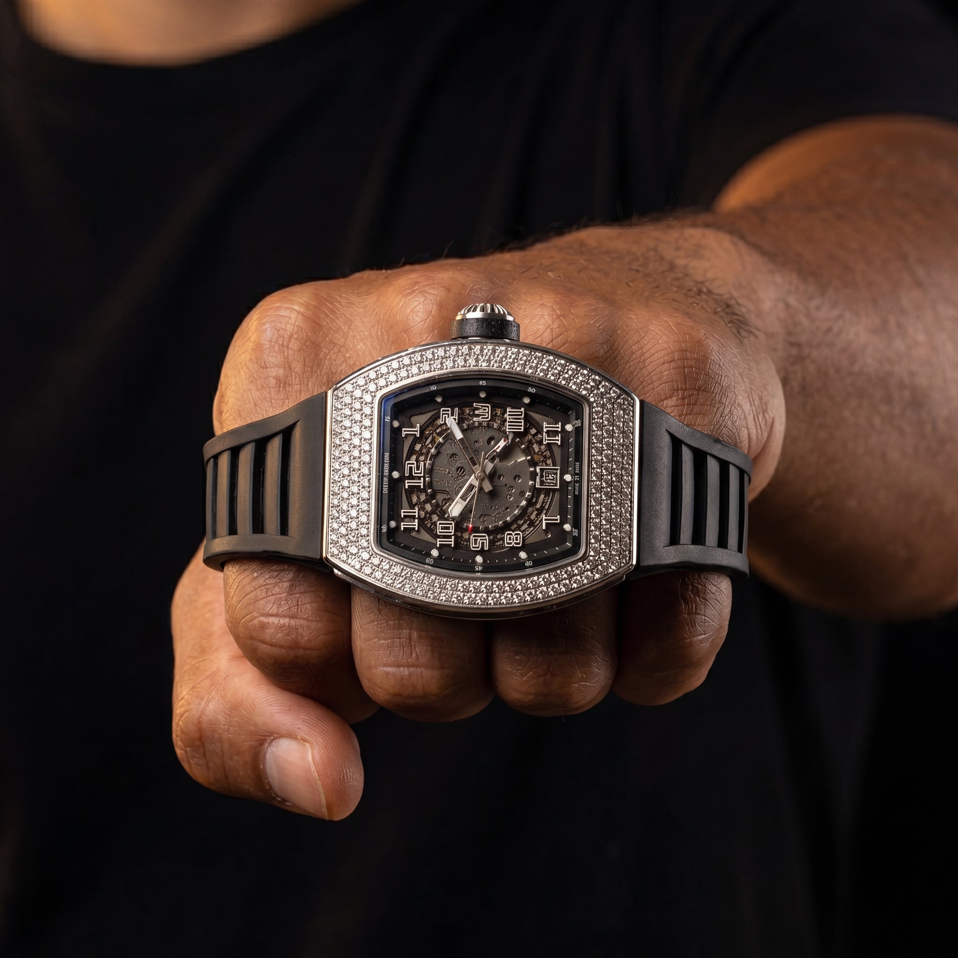 Iced Out Mechanical Watch in White Gold - Different Drips