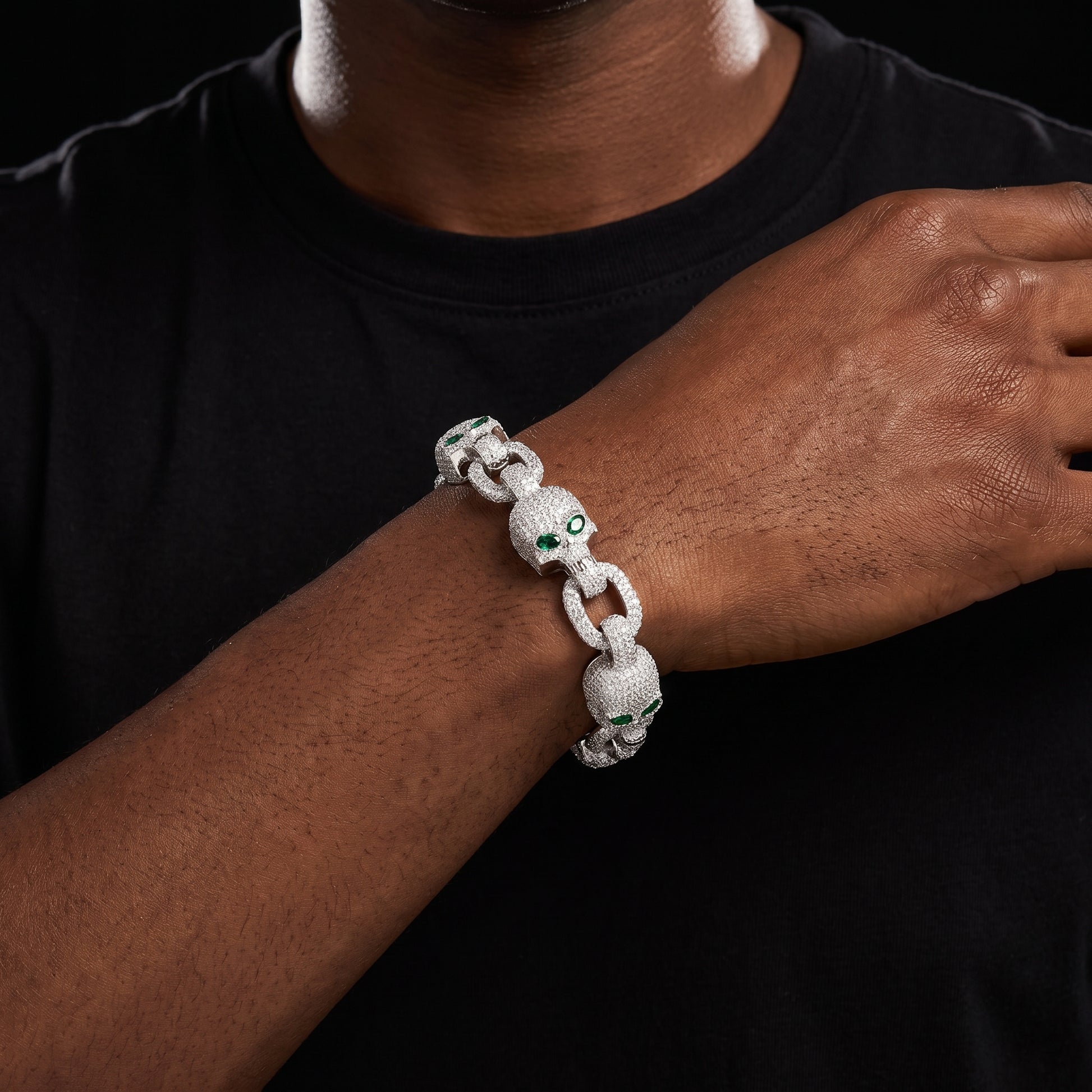 S925 Moissanite Diamond Rolo Skull Link Bracelet - Different Drips