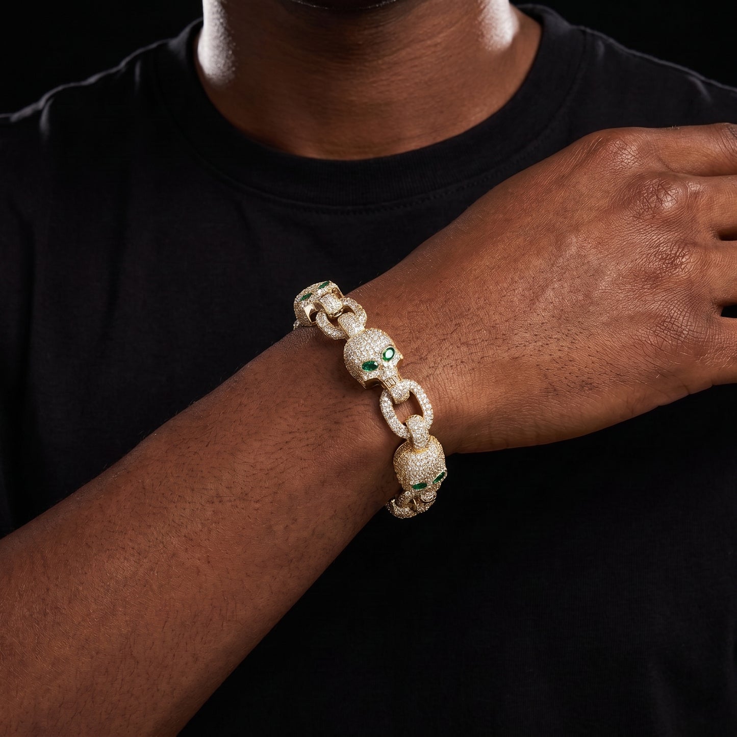 S925 Moissanite Diamond Rolo Skull Link Bracelet - Different Drips