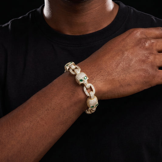 S925 Moissanite Diamond Rolo Skull Link Bracelet - Different Drips