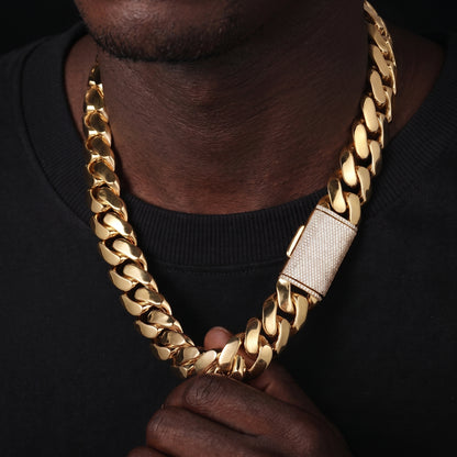 20mm Solid 18k Miami Cuban Link Chain w/Iced Clasp