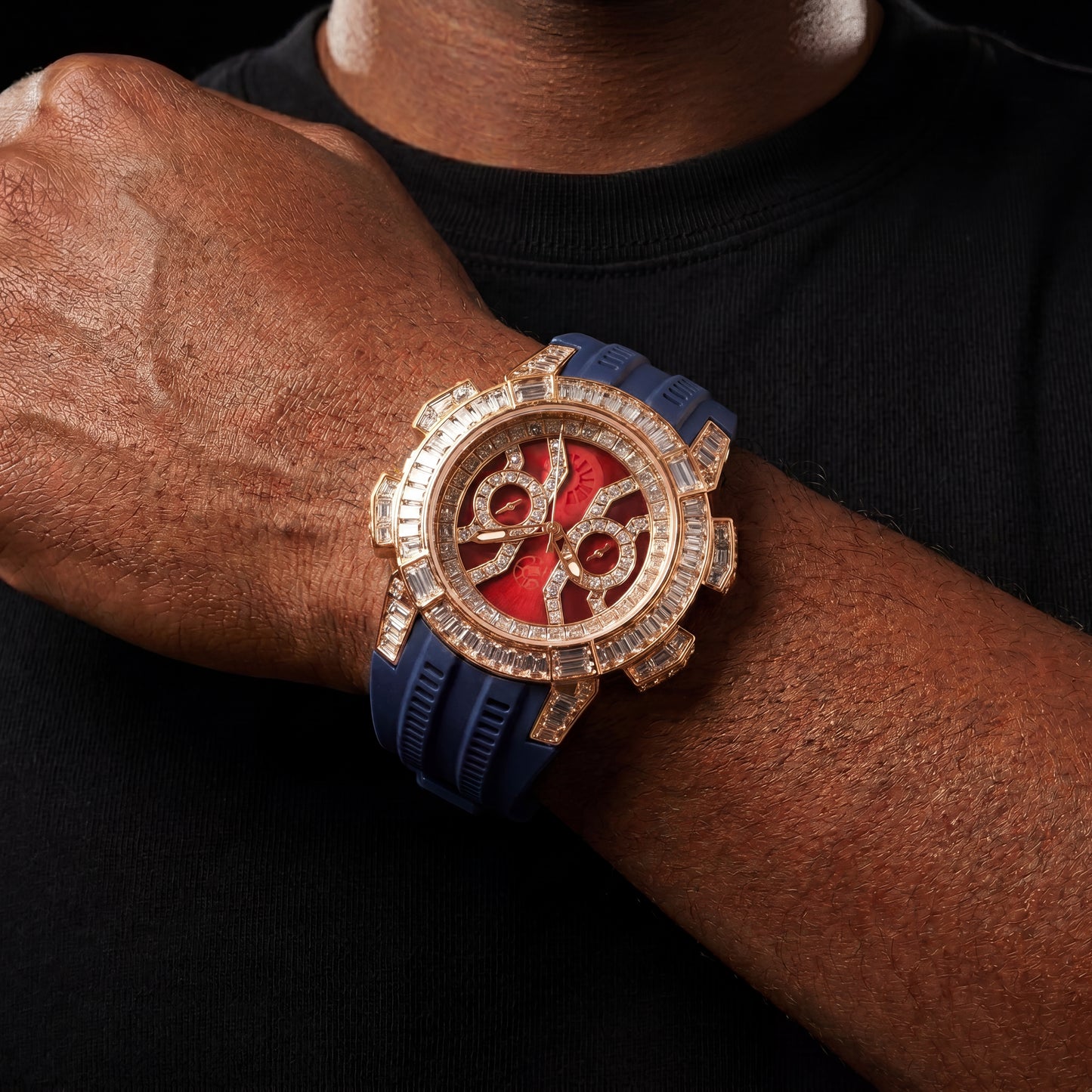 Baguette Round Cut Watch w/ Rubber Strap - Different Drips