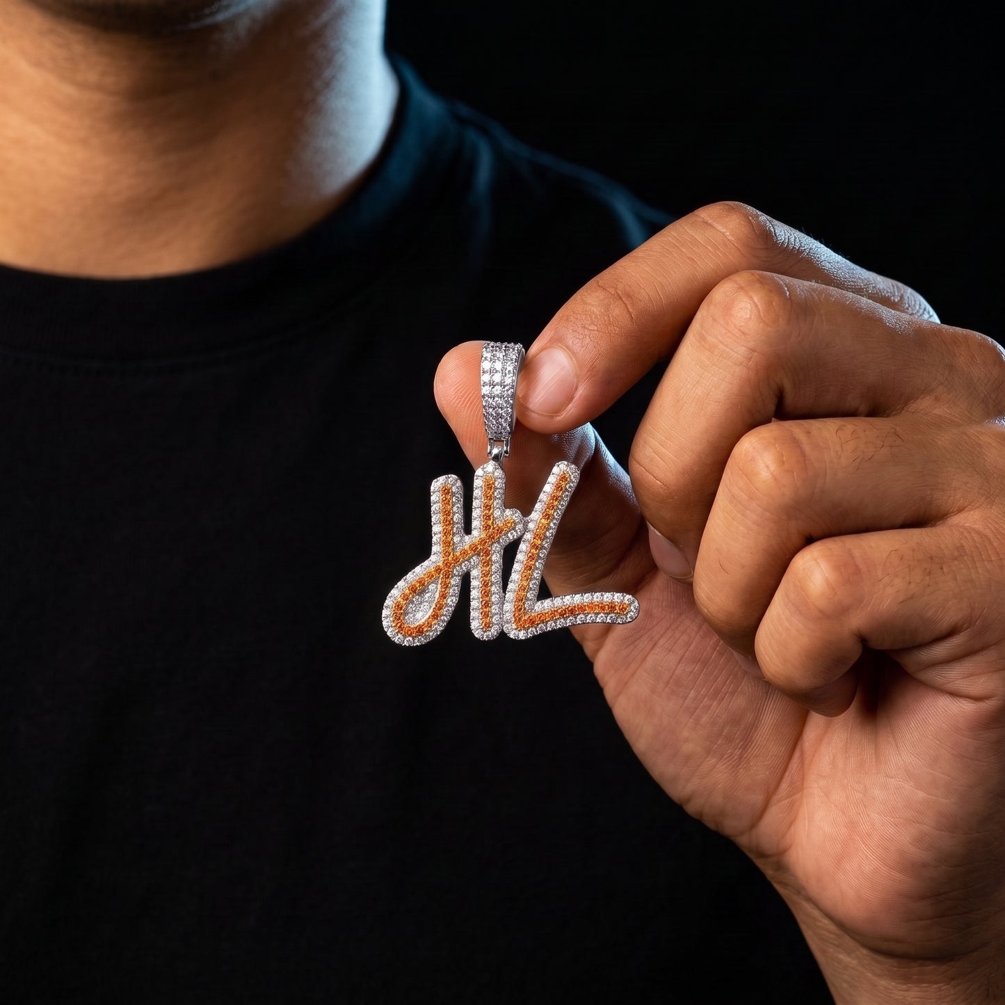 Red Diamond Cursive Custom Letter Pendant - Different Drips