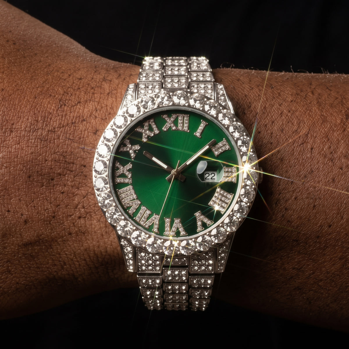Iced Roman Numeral Colored Dial Watch