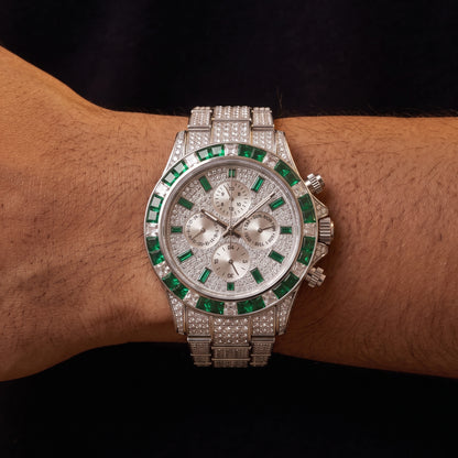 Emerald Green Baguette Bezel Chronograph Watch - Different Drips
