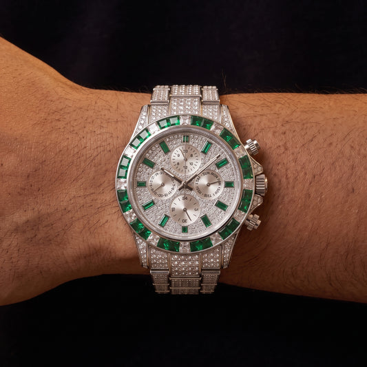 Emerald Green Baguette Bezel Chronograph Watch - Different Drips