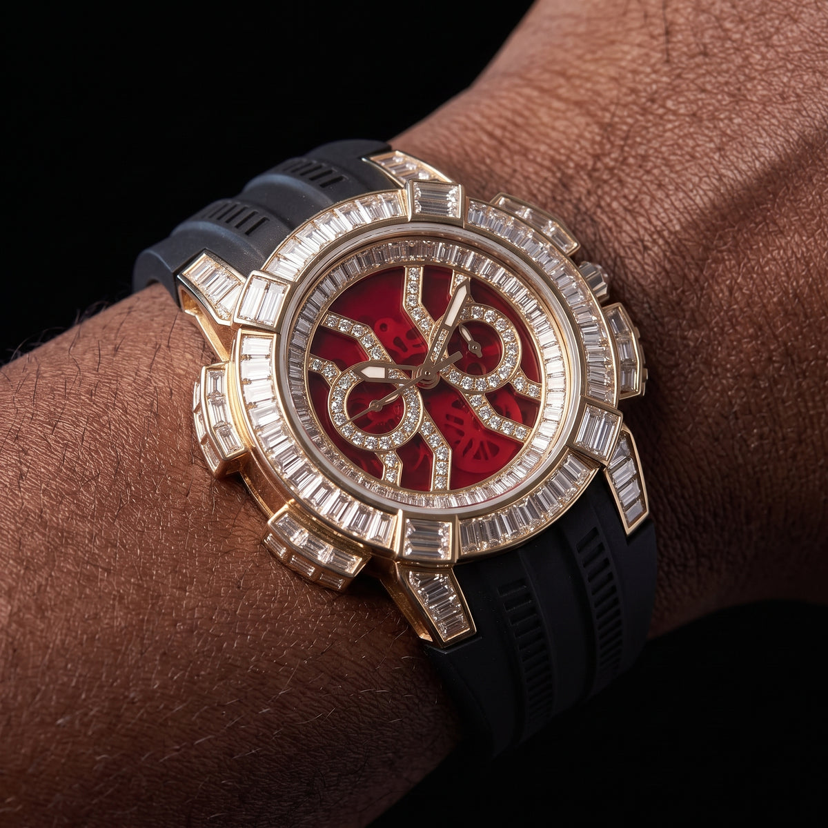 Baguette Round Cut Watch w/ Rubber Strap