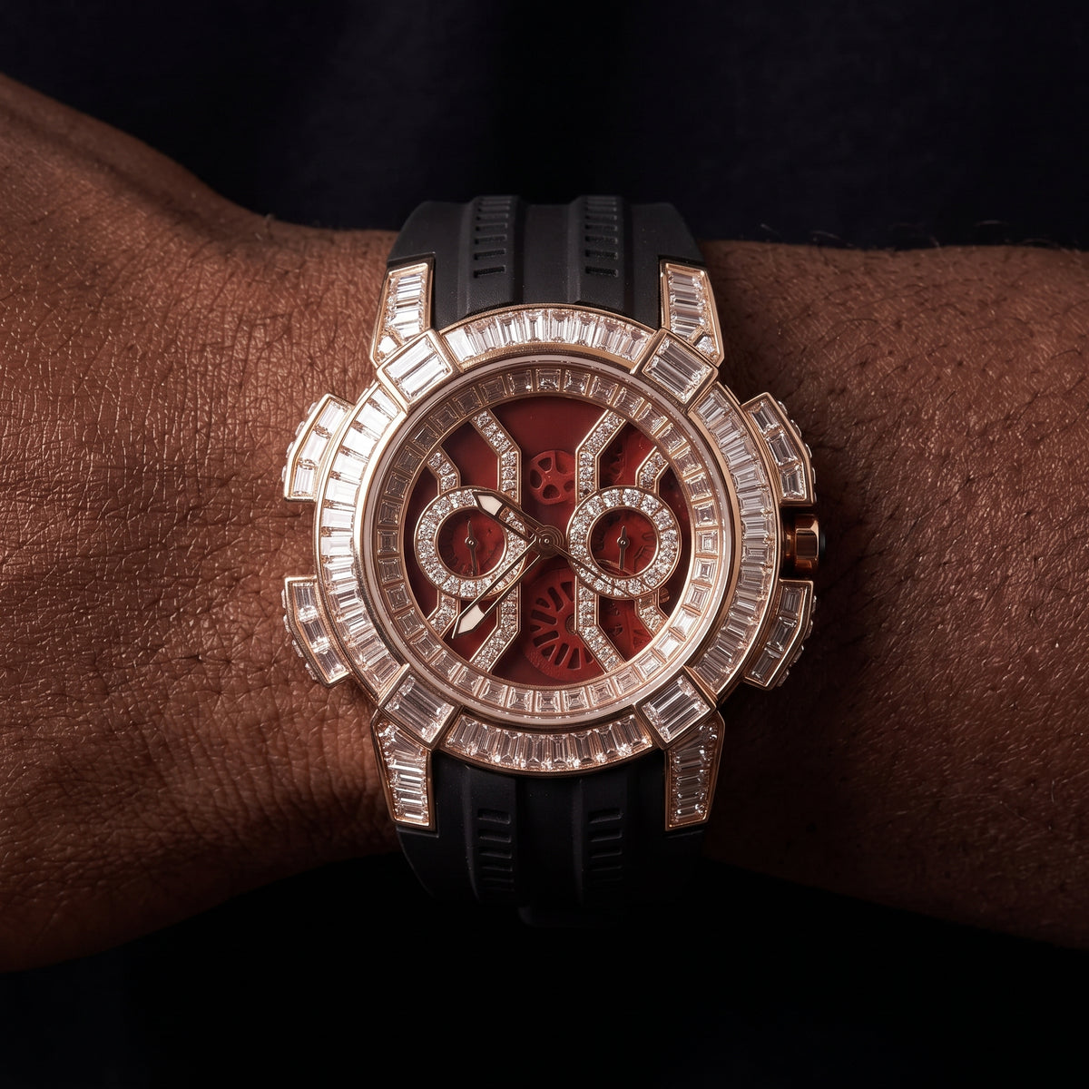 Baguette Round Cut Watch w/ Rubber Strap