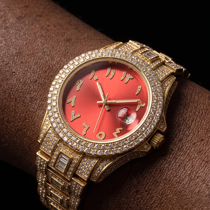Iced watch with blue Arabic numeral dial