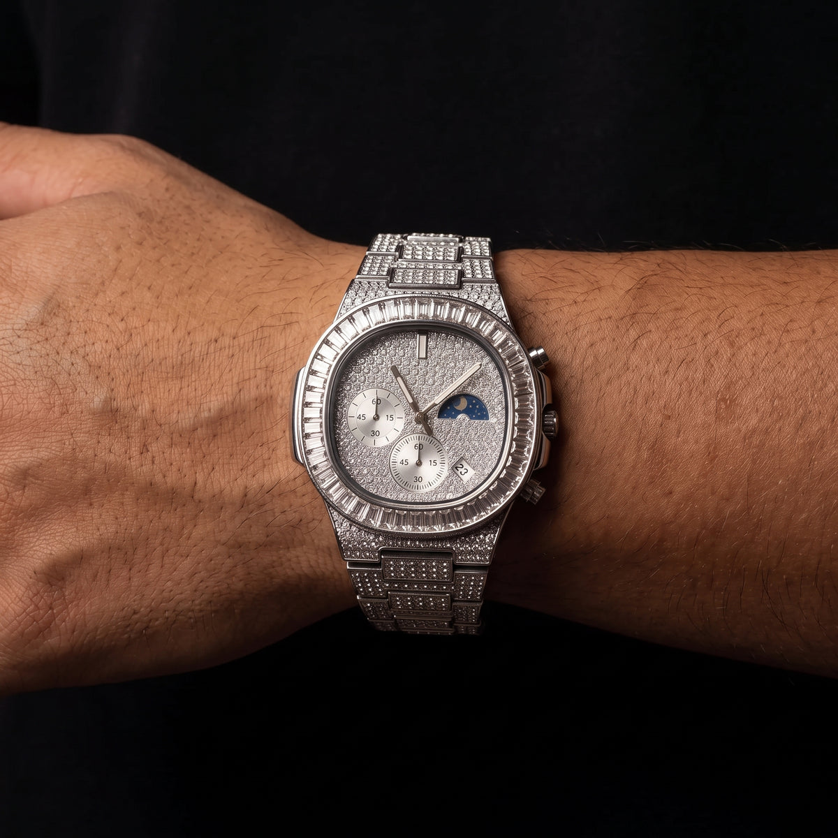 Iced Baguette Sun & Moon Chronograph Watch - Different Drips
