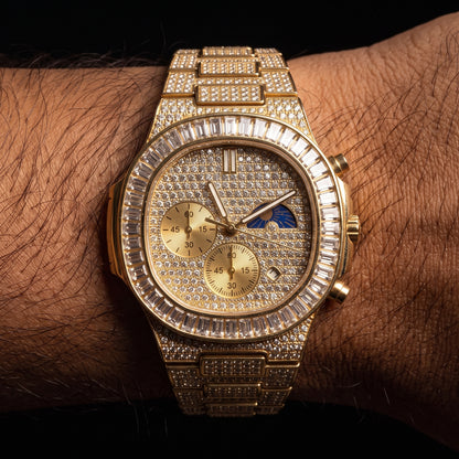 Iced Baguette Sun & Moon Chronograph Watch - Different Drips