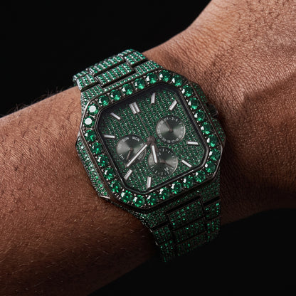 Iced Emerald Green Square Chronograph Watch - Different Drips