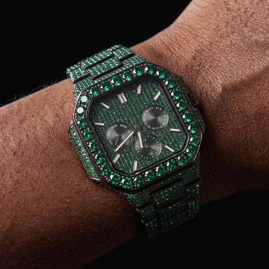 Iced Emerald Green Square Chronograph Watch - Different Drips