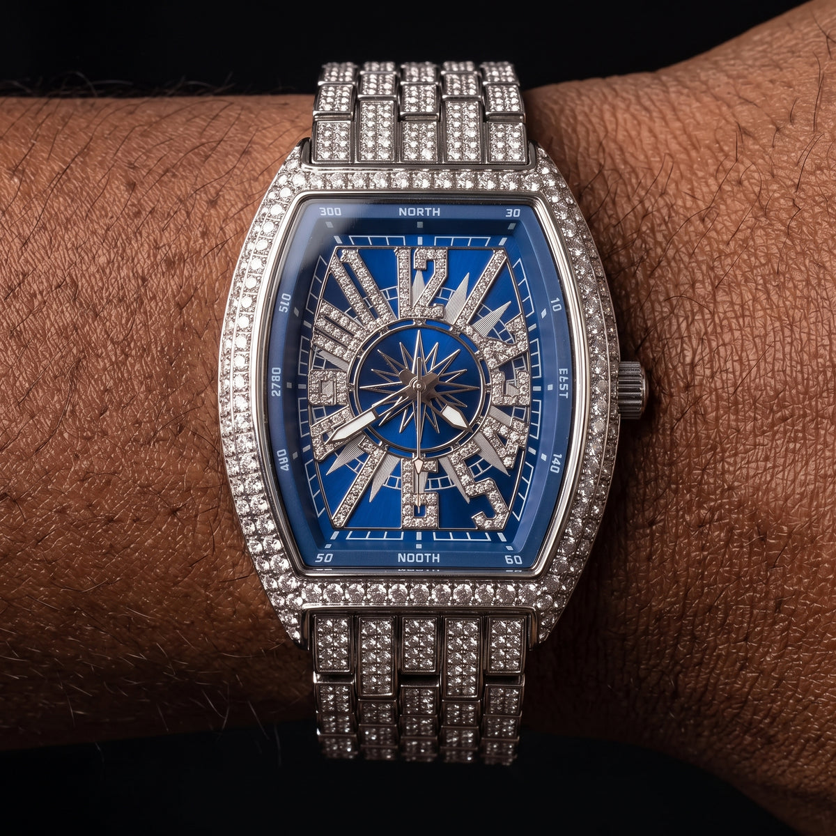 Iced Tonneau Shaped Compass Watch - Different Drips