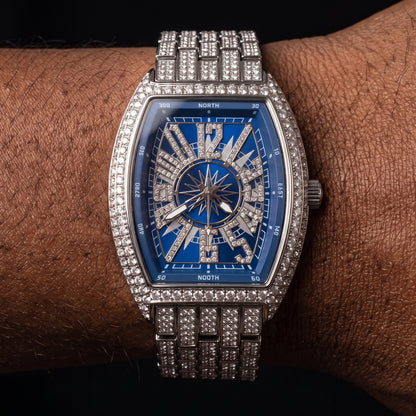 Iced Tonneau Shaped Compass Watch - Different Drips