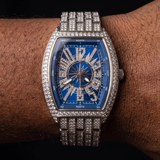 Iced Tonneau Shaped Compass Watch - Different Drips