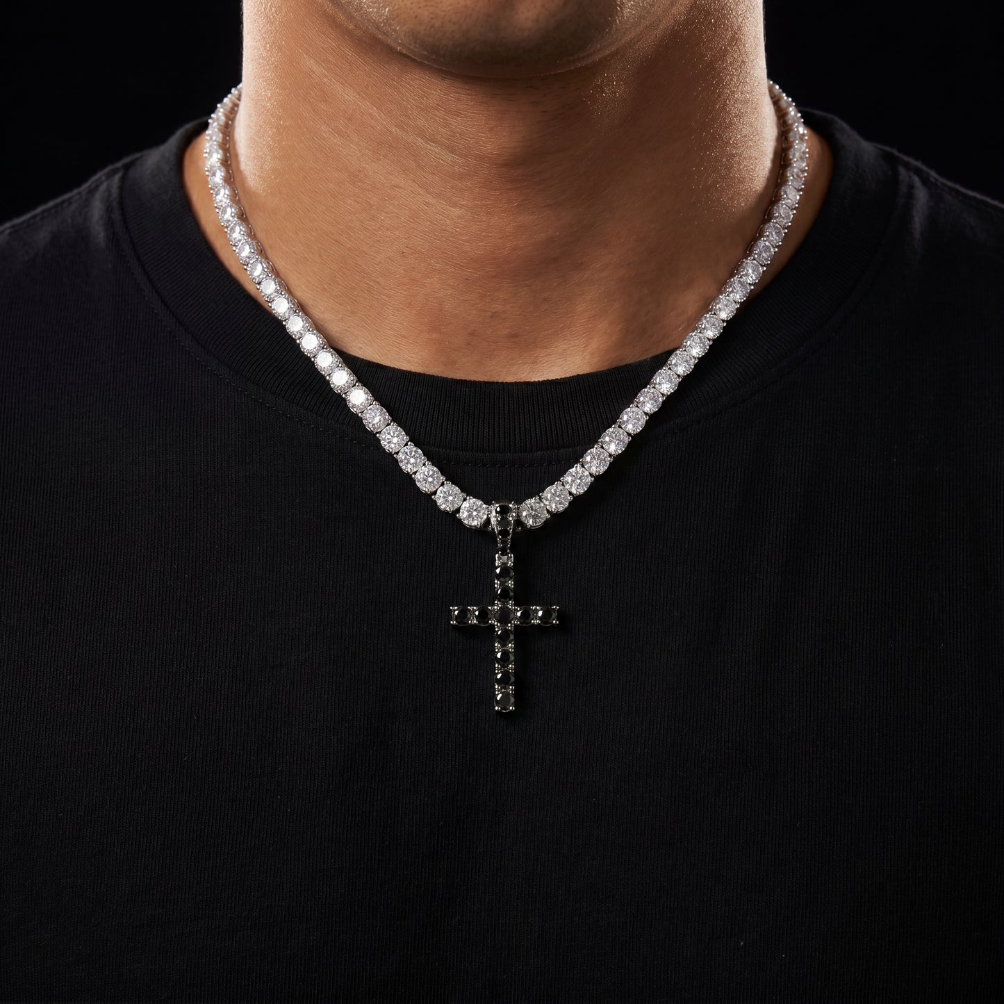 S925 Black Moissanite Cross Pendant - Different Drips