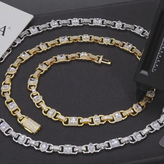 10mm S925 Moissanite Gem Stationed Ring Link Chain - Different Drips