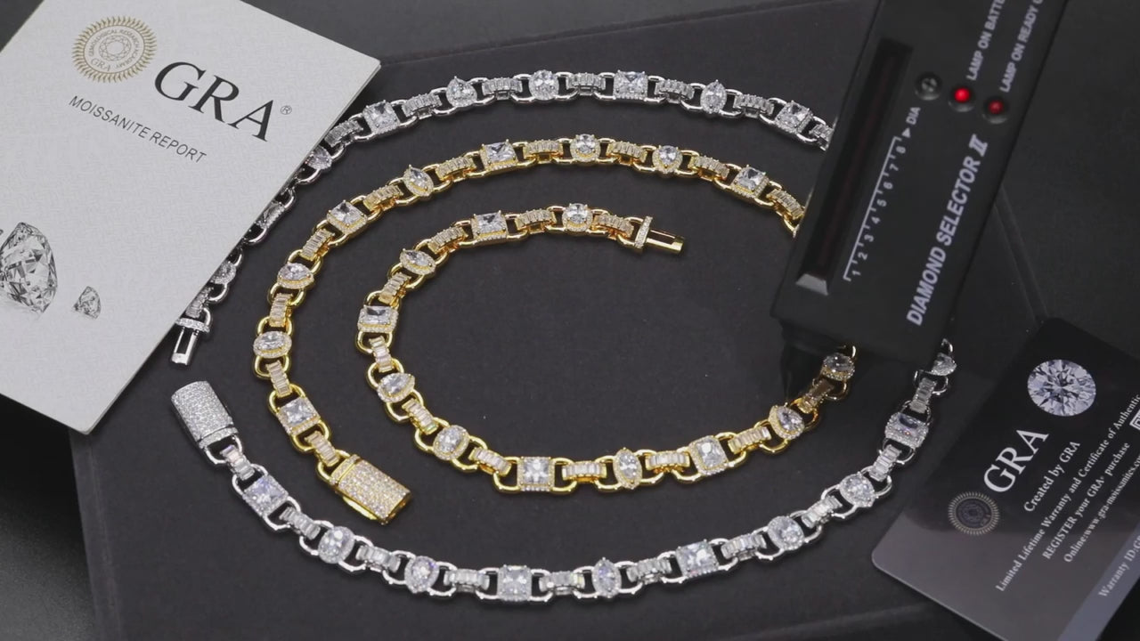 10mm S925 Moissanite Gem Stationed Ring Link Chain - Different Drips