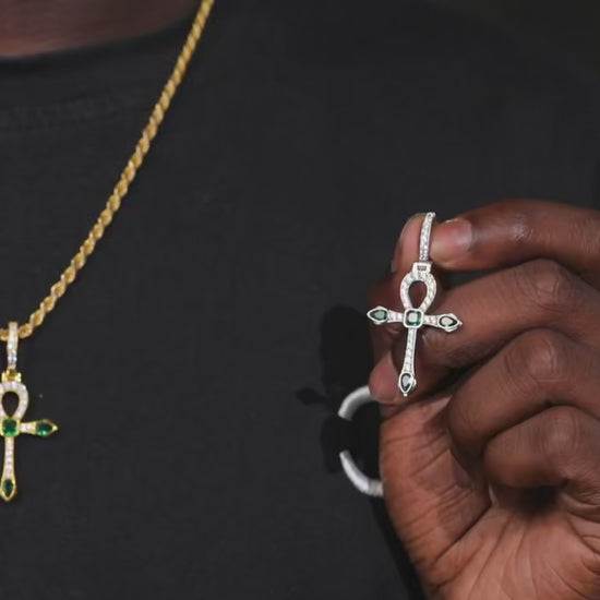 S925 Emerald Moissanite Ankh Cross Pendant - Different Drips