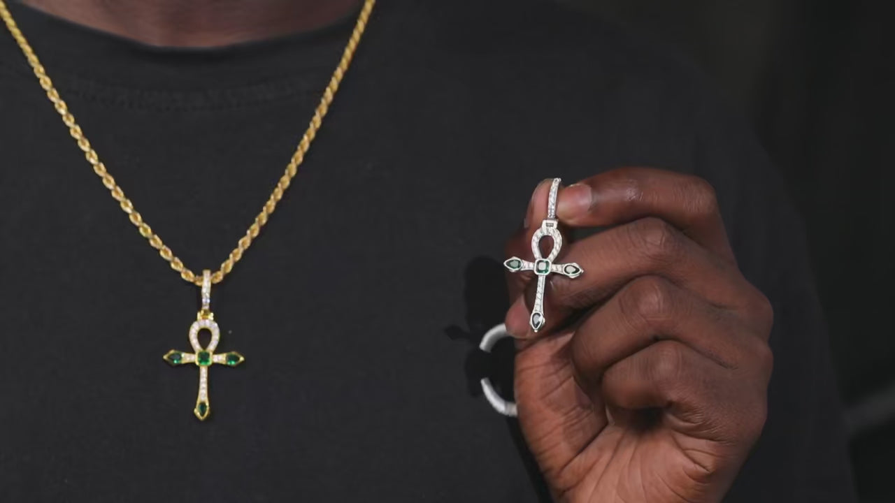 S925 Emerald Moissanite Ankh Cross Pendant - Different Drips