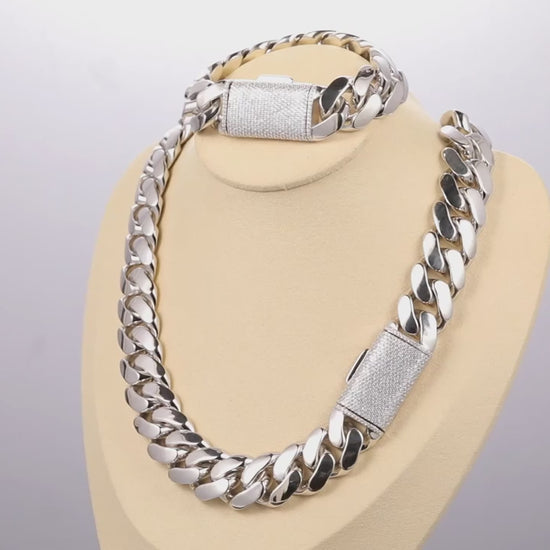 20mm Solid 18k Miami Cuban Link Chain w/Iced Clasp - Different Drips