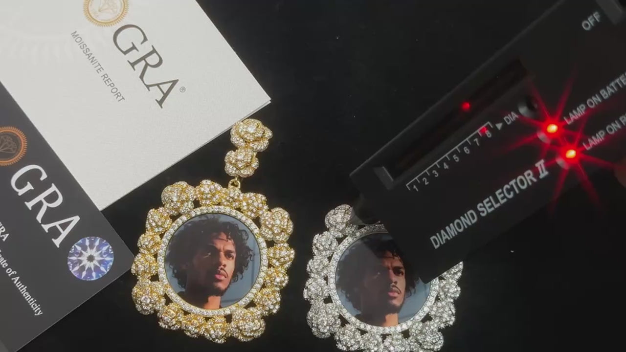 Rosette Halo Moissanite Custom Photo Medallion Pendant - Different Drips