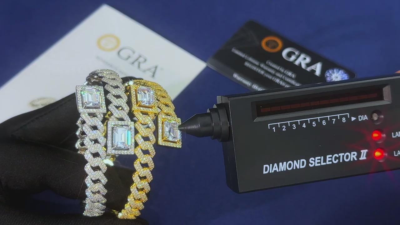 Emerald-Cut Moissanite Cuban-Link Cuff Bracelet - Different Drips