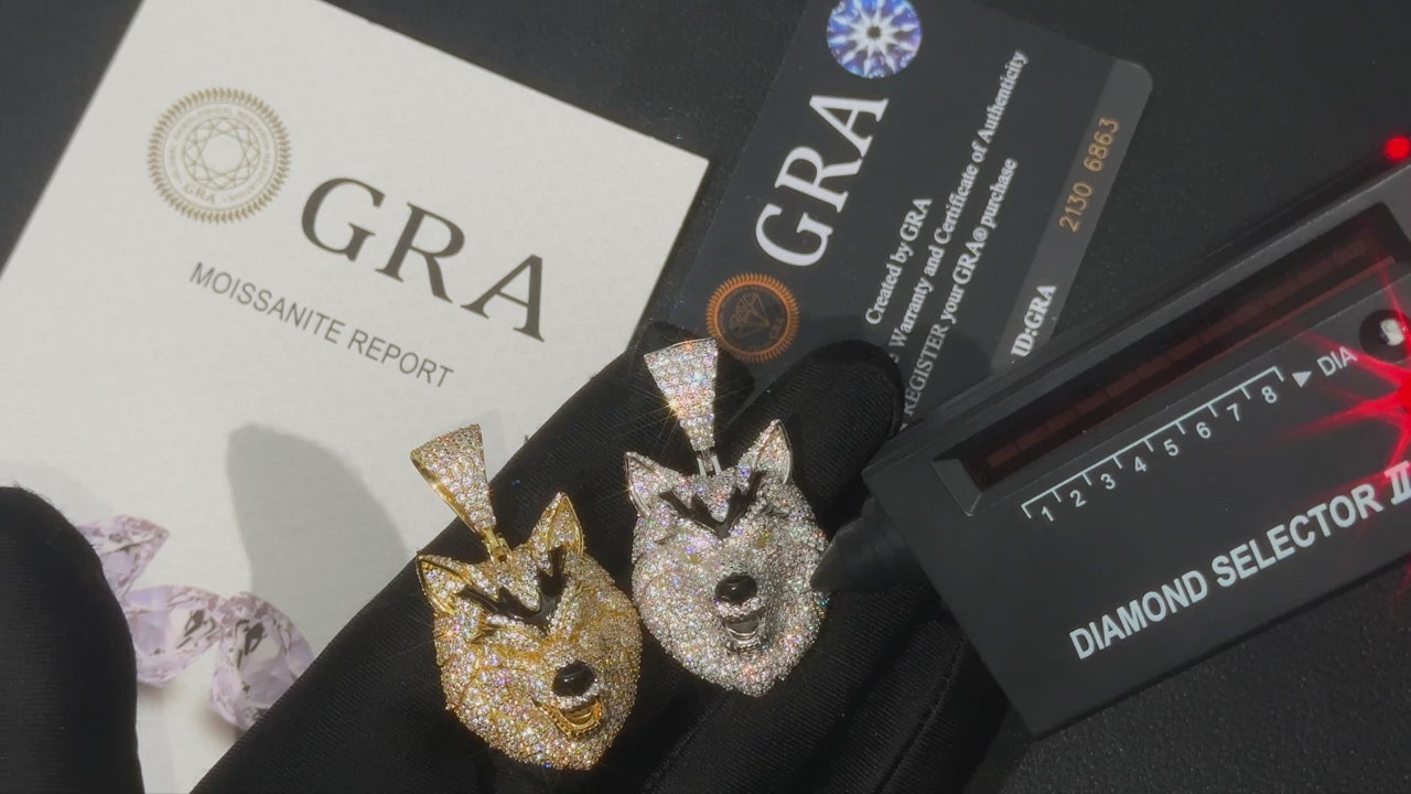 Moissanite Iced Wolf Head Pendant - Different Drips