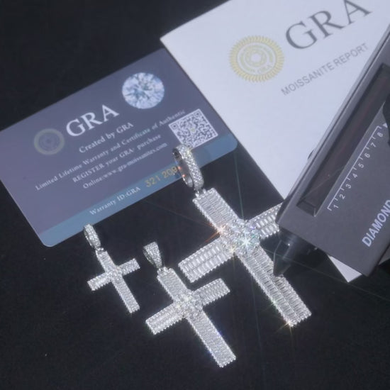 S925 Moissanite Baguette Cross Pendant - Different Drips