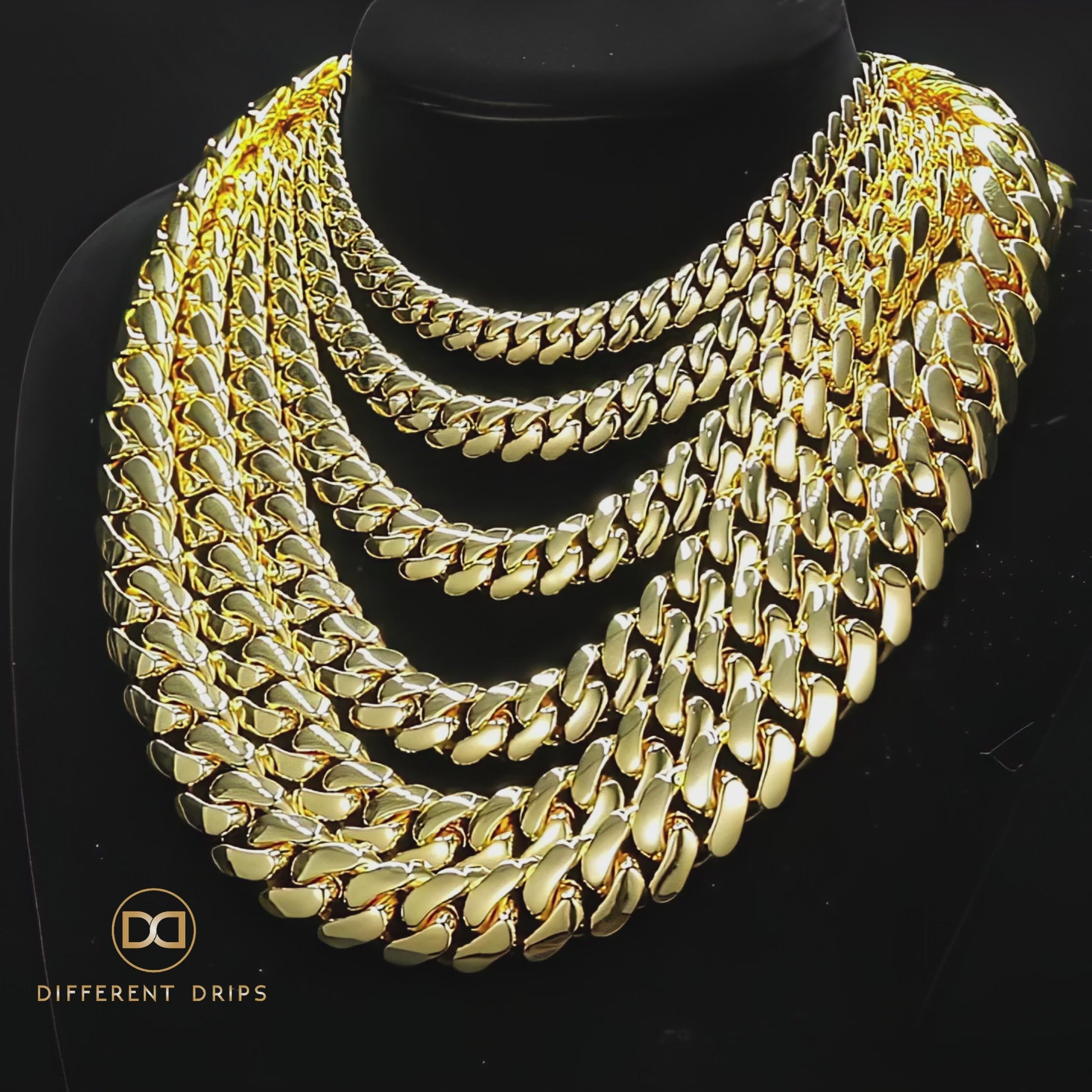 10-22mm Solid 18k Gold Plated Miami Cuban Link Chain - Different Drips