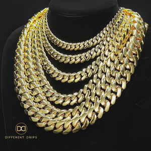 10-22mm Solid 18k Gold Plated Miami Cuban Link Chain - Different Drips