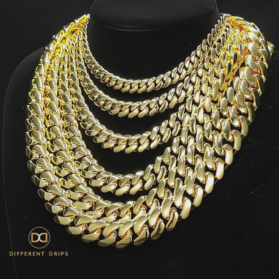 10-22mm Solid 18k Gold Plated Miami Cuban Link Chain - Different Drips