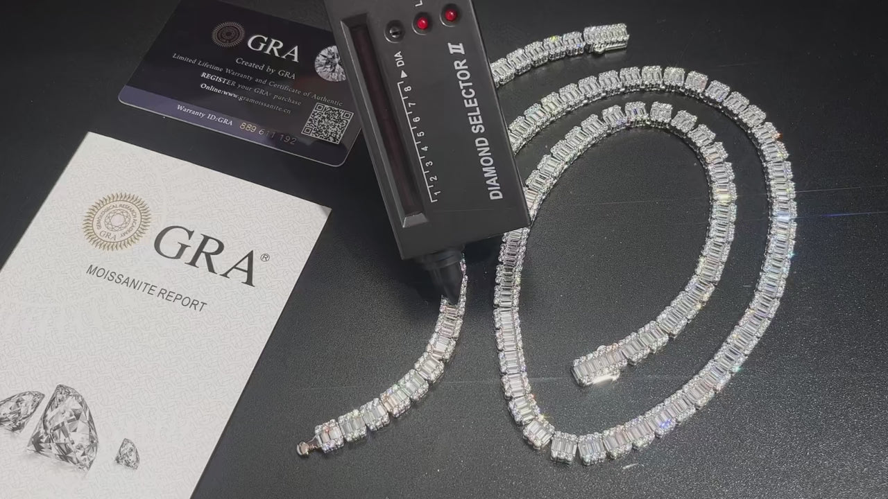 14mm S925 Moissanite Baguette Tennis Chain - Different Drips