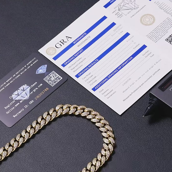 12mm Moissanite Miami Cuban Link Chain 18k Gold - Different Drips