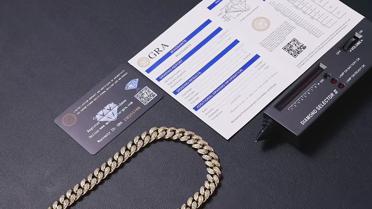 12mm Moissanite Miami Cuban Link Chain 18k Gold - Different Drips