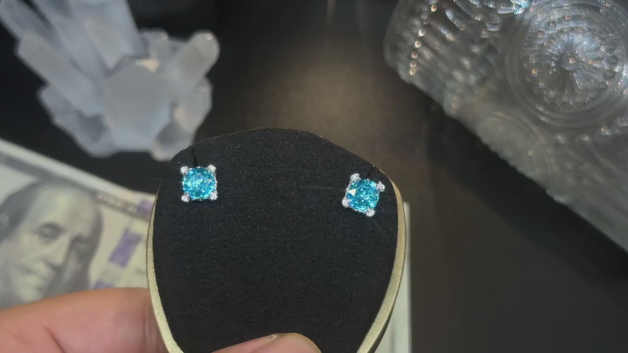 Moissanite Ice-Blue Round Stud Earrings - Different Drips