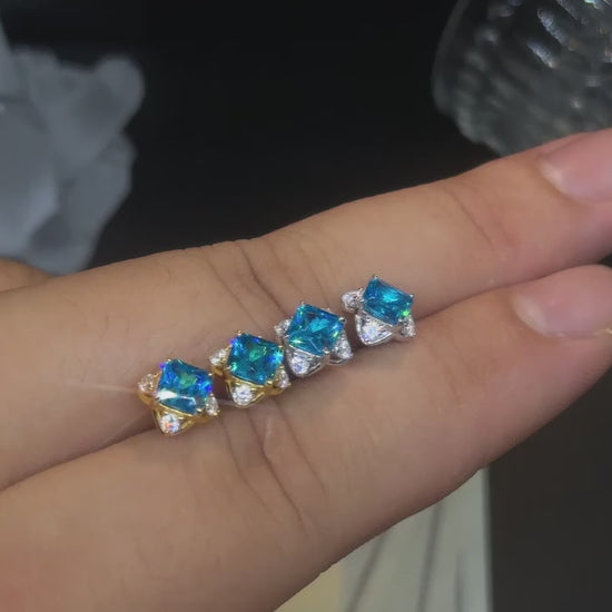 Moissanite Princess-Cut Ice Blue Stud Earring - Different Drips