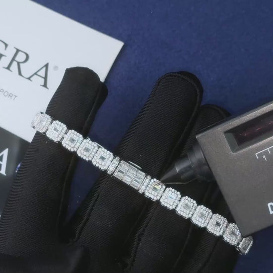 Moissanite Emerald-Cut Halo Tennis Bracelet - Different Drips
