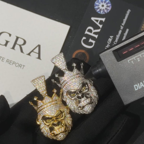 Moissanite Crowned Gorilla Head Pendant - Different Drips